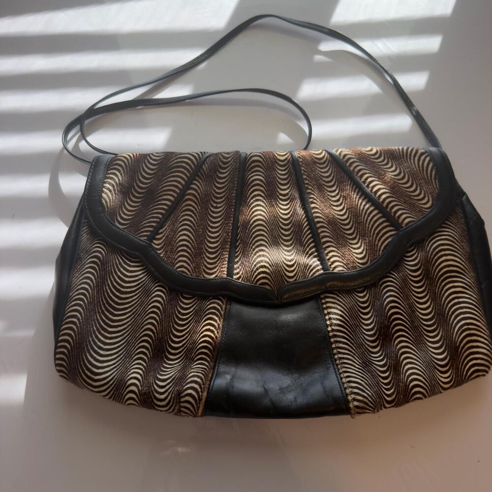 Vintage Varon Calf Hair and Black Leather Crossbody Flap Purse #zebraprint